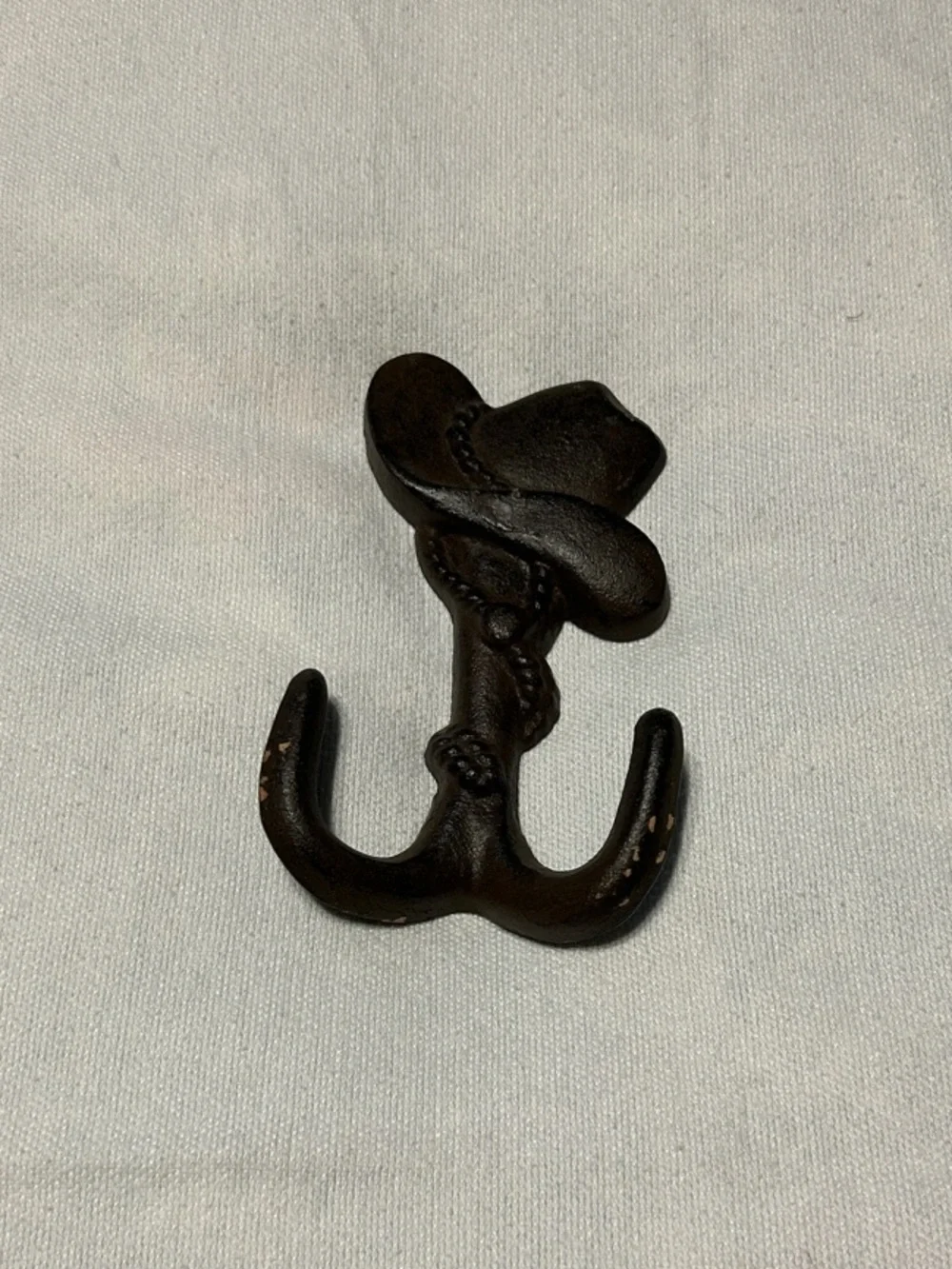 Rustic Cast Iron Cowboy Hat Hook in Dark Brown